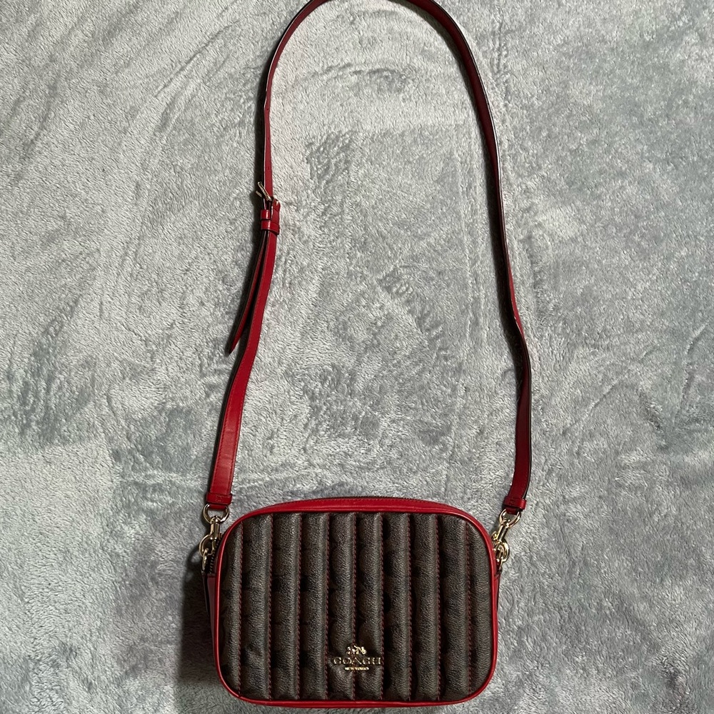 Coach Red and Brown Quilted Crossbody Bag